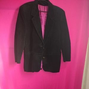 Vintage Black Suede Suit styled Coat With Fushia lining